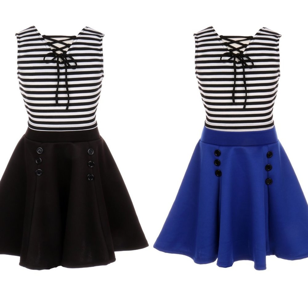 2 Set Bundle Sleeveless Striped Crop Top Summer Casual 2 Pieces Skirt Set Girls
